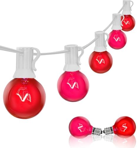 G40 Red and Pink Valentine’s Day String Lights, 25Ft Outdoor Valentines Day Decorations Lights with 27 Red & Pink Globe Bulbs,Hanging Patio Lights Waterproof for Christmas Wedding Party Garden Holiday by Goothy