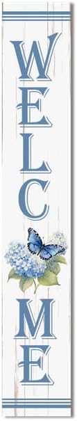 Spring Porch Sign Outdoor Welcome Wooden Vertical Decor Blue Floral Butterfly Seasonal Hanging Board for Home Front Door Yard Patio 48x8 Inch by Unknown
