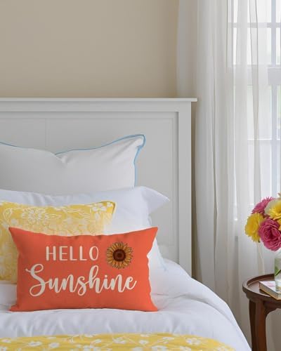PANDICORN Hello Sunshine Throw Pillow Cover 12x20 Inch Sunflower, Orange - Image 7