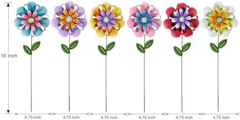 Metal Flower Garden Stakes, 6 Pc. Set, Large Colorful Decorative Landscape and Gardening Outdoor Decor, Lawn and Yard Ornament, Rust and Weather Resistant - Image 2