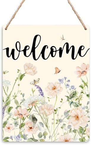 Floral Spring Welcome Signs - Spring Door Decor, Spring Decorations for Home, Welcome Spring Hanging Sign for Home Front Door Wall Porch Indoor Outdoor Decor 8x10 Inch by Kneaotoaji