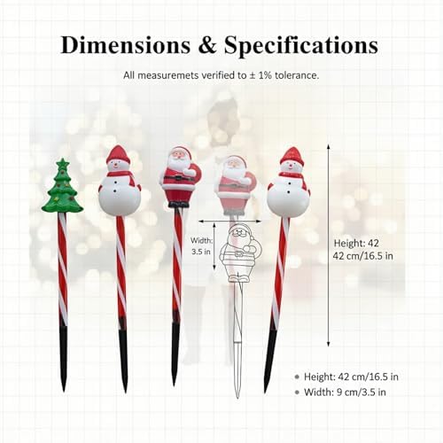 Solar Christmas Pathway Lights - 5 Designs (Star, Snowflake, Santa, Bell), Auto On/Off, Waterproof Warm White LED Color Stake Lights for Garden Yard Holiday Party Décor (Combination) - Image 4