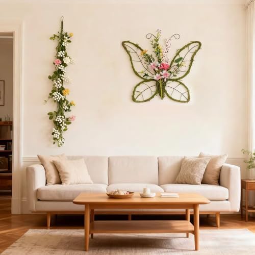 idyllic Butterfly Shaped Wreath with Pastel Berries and Floral Spring Artificial Wreaths for Front Door Decor（Pink） - Image 4