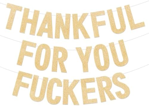 Thanksgiving Decorations, Friendsgiving Decorations, Friendsgiving Banner, Glittery Thanksgiving Banner for Mantel Font Porch, TFYF Thankful for You Fall Party Decorations for Indoor Home (Pre-Assembled) (Champagne Gold) by Deneo