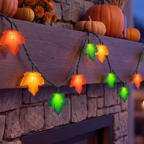Fall Decor Maple Leaf Fall String Lights, 8.5ft Thanksgiving String Lights with 10 3D Multicolor Maple Leaf Lights, Fall Lights Plug in for Thanksgiving Autumn Fall Party Indoor Bedroom Harvest Decor by SUNSGNE