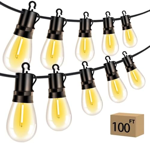 Outdoor Patio String Lights 100ft: S14 LED Shatterproof Bulbs 3 Modes Button Control - Waterproof Connectable Hanging Lights - Garden Backyard Yard Gazebo Porch Party Decorative by Vozuji