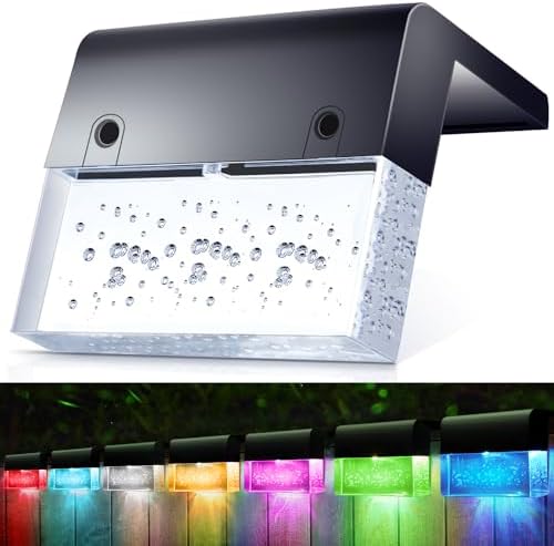 SUNFACE Solar Deck Lights, 8 Pack Solar Fence Lights Outdoor Step Lights Waterproof, Solar Stair Lights with 2 Modes LED, Super Bright Decoration for Patio, Railing, Pool, Yard (Warm White/7Color) by SUNFACE