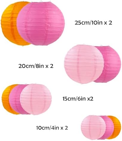 ZOOYOO 10Pcs Paper Lanterns,Pink Orange Round Hanging Tissue Paper Lanterns Decorations for Birthday,Wedding,Graduation,Baby Shower,Mother's Day,Fall Garden Home Decor - Image 2