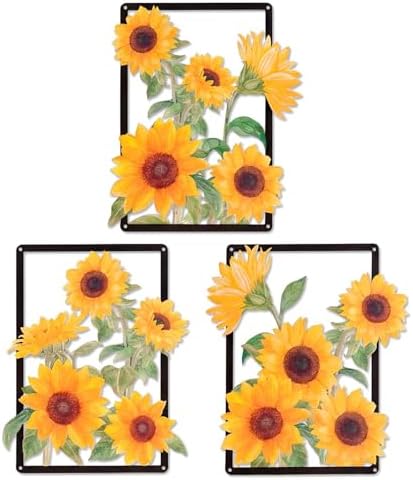 pechpell Metal Sunflower Wall Decor Set of 3 Home Kitchen Bathroom Art by pechpell