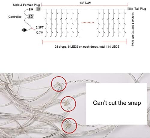 ZIMINGU Icicle Dripping Lights, 13FT 144 LEDs 8 Modes Christmas Connectable Twinkle Window Curtain Fairy Waterfall Diwali Ceiling String Lights for Outdoor Indoor Decorations (Cool White, 4X0.6M) - Image 5