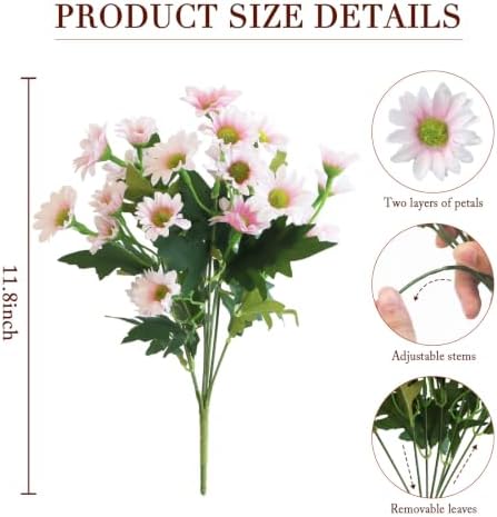 8 Bundles Artificial Daisy Flowers for Outdoors, UV Resistant Faux Daisy Mums for Outdoor Planters, Front Porch, Patio, Yard, Garden, Window Box Spring Summer Fall Decor, Pink - Image 2