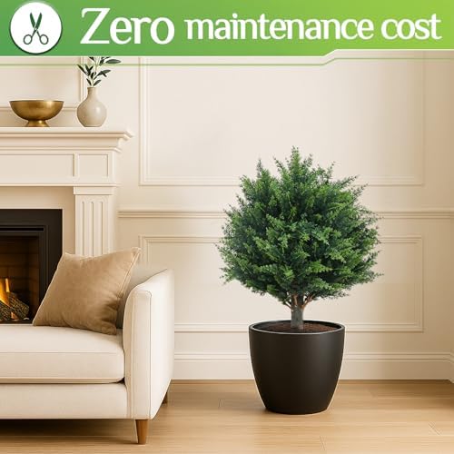 PATIO CHOICE Topiary Trees Artificial Outdoor Cedar Ball Trees with Ground Spike Set of 2 22" Fake Outdoor Plants Faux Bushes and Shrubs Decorations for Outdoor Indoor Front Porch Garden - Image 3