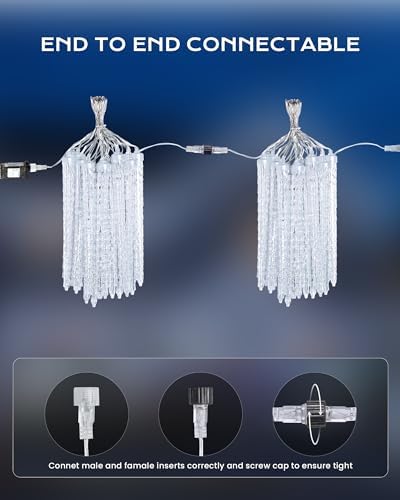 Brightown Christmas Meteor Shower Icicle Lights Outdoor, 2 Pack Total 40ft with 40 Large Tube 960 LED Dropping Effect, Waterproof Decorations for House Eave Roofline, Cool White - Image 6