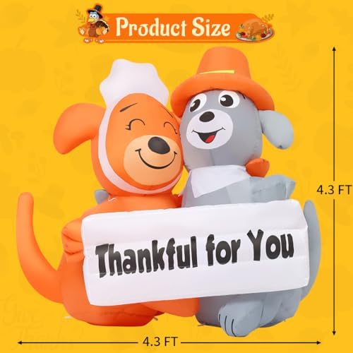 COMIN 4.3FT Thanksgiving Inflatables Dog Duo Thankful Sign Yard LEDs Decor - Image 5