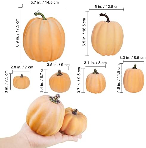Winlyn 7 Pcs Assorted Sizes Artificial Fall Pumpkins Faux Orange Decorative Foam Pumpkins for Gifts Fall Baby Shower Wedding Thanksgiving Halloween Table Centerpiece Mantel Decor - Image 2