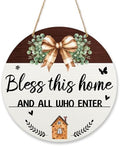 Bless This Home And All Who Enter Door Signs, Christian Jesus Wood Hanging Decor, Porch Front Door Outside Decorations -006 by Unknown