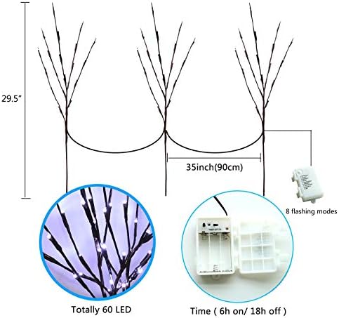 AMARS 3pcs Lighted Artificial LED Branch Lights with Timer Battery Operated Christmas Fairy Spirit Decorative Twig Tree Decorations for Vase Home Living Room (29inch, Auto 6H ON/18H Off, White) - Image 5
