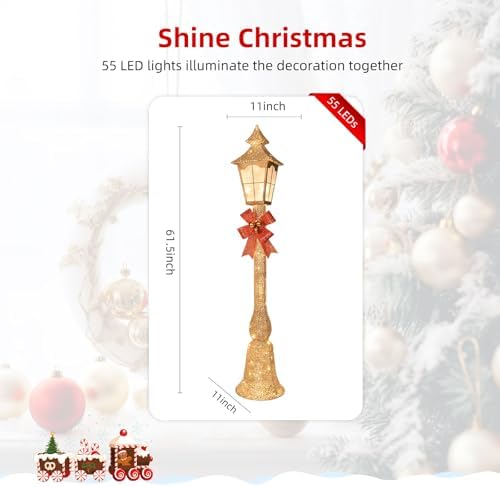 HOYECHI 5.2FT Christmas Decorations Outdoor Street Lamp, Lighted Streetlight with 55 Lights, Waterproof Yard Lawn Porch Patio Pathway, Xmas Holiday Garden Decor - Gold - Image 5