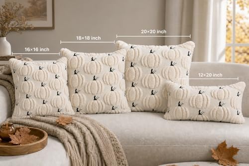 Fall Pumpkin Pillow Covers 20x20 Set of 2 Beige Fall Farmhouse Decor - Image 6