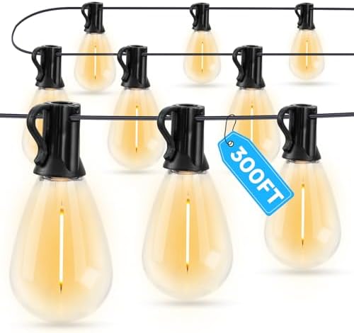 GvvooHome LED Outdoor String Lights, 300FT Waterproof Patio Lights with 92 Shatterproof S11 Plastic Bulbs, 2700K Warm White Edison Hanging Lights for Backyard, Garden, Porch, Bistro by GvvooHome