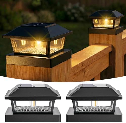 btfarm 4x4 Solar Post Cap Lights, 2 Pack Fence Deck Post Lights, Black by btfarmdecorativelighting