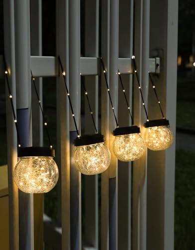 Solar Lantern Solar Lights Outdoor Waterproof 2-Pack, Solar Powered Hanging Lights Cracked Glass Hanging Globes for Christmas Decoration, Shepherd Hook, Garden Tree Ornaments - Image 2