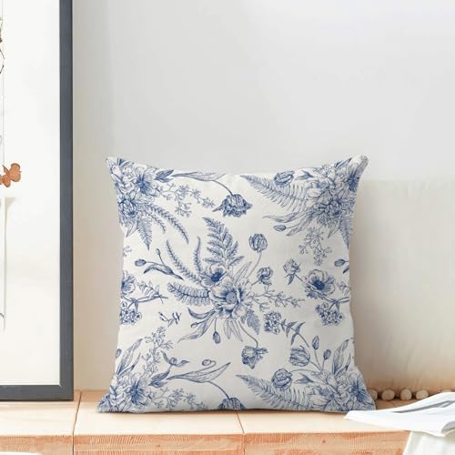 CXMEIFLY Spring Floral Leaves Pillow Covers 18 x 18 Inch Set of 2 for Chinoiserie Flowers Decor Throw Pillows Blue and White Seasonal Plant Outdoor Decorative Cushion Cases for Couch Bed Decorations - Image 3
