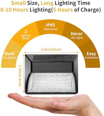 Solar Fence Deck Lights Outdoor 8 Pack, Solar Step Lights Dusk to Dawn Warm White/Cool White, Solar Powered LED Lights Decor for Outside Stair Step Yard Patio Waterproof (Black) - Image 2