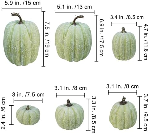 Winlyn 7 Pcs Assorted Sizes Artificial Green Pumpkins Decorative Green Whitewashed Faux Foam Pumpkins for Halloween Thanksgiving Farmhouse Fall Autumn Harvest Home Mantel Table Centerpiece - Image 2