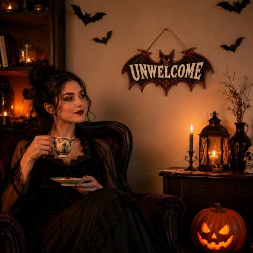 Halloween Decorations - Funny Gothic Bat Wooden Sign for Front Door - Image 2