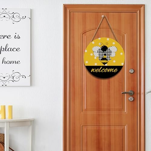 Bee Welcome Sign for Wreath Spring Summer Wooden Hanging Sign for Front Door Farmhouse Bumble Bee Decor Summer Door Hanger for Home Bedroom Living Room Indoor Outdoor Decorations 12"x12" - Image 5