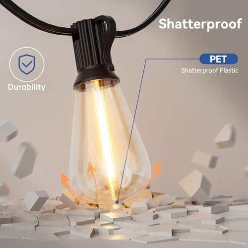 YOYONACY 100 FT Outdoor String Lights for Outside, IP65 Waterproof ST38 LED Shatterproof Bulbs, Dimmable & Timable, 3 Light Modes, Hanging Patio Edison Lights for Porch Backyard Cafe Bistro - Image 6