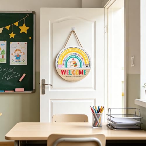 Welcome Sign for Classroom Door Decorations Welcome to Our Classroom Door Sign 12"x12" Welcome Back to School Door Hanger Wreath Classroom Signs for School Classroom Bulletin Board Teacher Supplies - Image 6