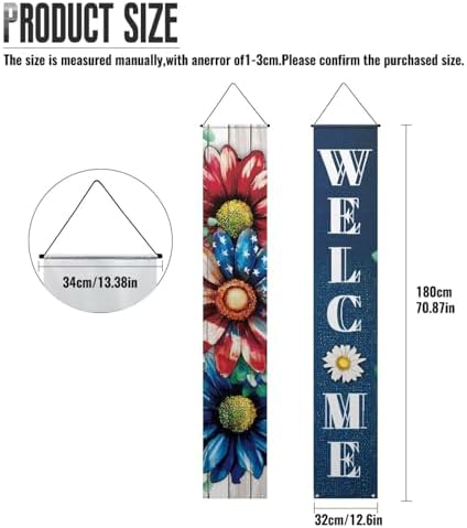 doginthehole 2pcs 4th of July Independence Day Welcome Porch Banner Cute Border Collie Floral Memorial Day Patriotic Door Porch Sign, Blue White Red - Image 6