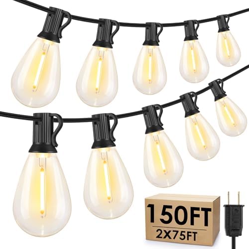 Larkvue 150FT(2x75FT) LED Outdoor String Lights, 44+3 S11 Bulbs, Black by Larkvue
