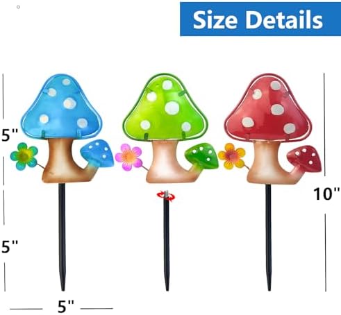 Mushroom Garden Stakes Set of 3 Metal Glass 10" Outdoor Yard Lawn Decor - Image 2