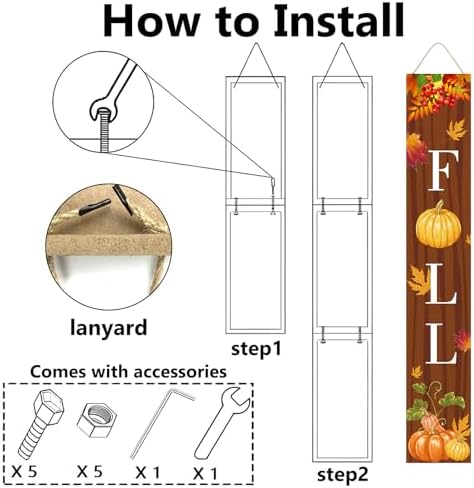 Fall Welcome Sign for Front Porch Standing, Autumn Leaves Wooden Outdoor Porch Sign, Farmhouse Hanging Wall Sign for Autumn Outdoor Yard Wall Decorations 47.2" H (Brown) - Image 4