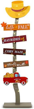 Lighted Wood Hello Fall Porch Sign,Fall Welcome Porch Decor,Autumn Maple Pumpkin Truck Sweater Weather Standing Wooden Signs for Harvest Thanksgiving Decor by Unknown