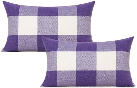 VAKADO 12x20 Set of 2 Purple Throw Pillow Covers Lumbar Buffalo Plaids Decorative Gingham Farmhouse Decor Outdoor Checkered Square Cushion Cases Home Decorations for Bedroom Couch Sofa Patio by VAKADO