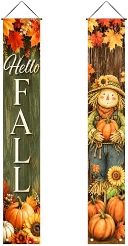 IVN Hello Fall Scarecrow Porch Banners 12x71 Inch Set of 2 by IVN
