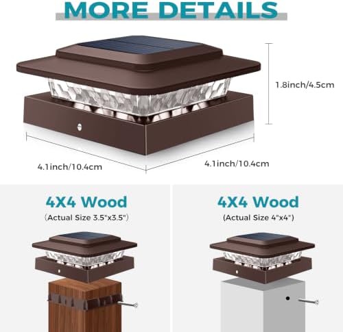 kolpop 4x4 Solar Post Cap Lights Outdoor 12Pack- 3 Color Temperatures&2 Level Brightness, IP65 Waterproof, 16 LED Fence Deck Post Light Solar Powered Only for 4×4/3.5×3.5 Wood/Vinyl Posts(Brown) - Image 7