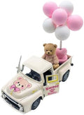 Mini Vintage Metal Truck Decor with Bear and Pink Balloons, 5.7 Inch Farmhouse Pickup Tabletop Decoration, Sweet Birthday Gift for Her, Daughter or Granddaughter, Nursery Shelf Desk and Room Decor by YIPRONS