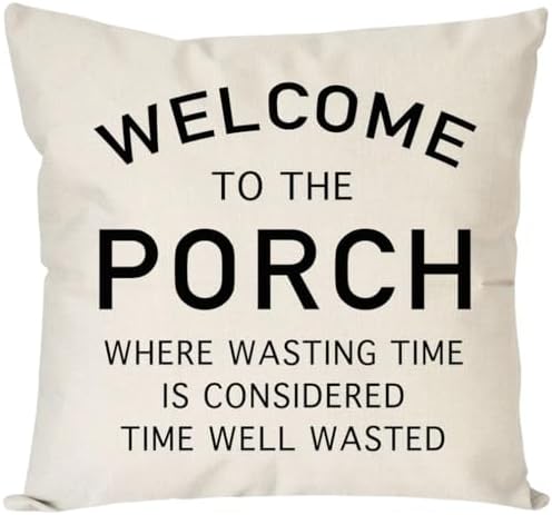 PANDICORN Farmhouse Throw Pillow Covers 18x18 Welcome to the Porch, Cream by PANDICORN