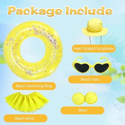 Hawaiian Porch Goose Outfit, Summer Bikini Costume with Sunglasses & Wreath, Fits 23" Goose Statue, Garden Lawn Patio Yard Outdoor Decoration (Yellow) - Image 6