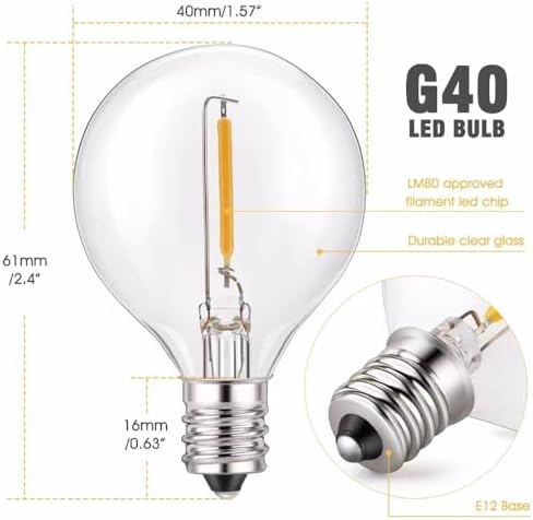 100FT Outdoor String Lights with 102 Shatterproof G40 LED Clear Globe Bulbs for Indoor/Outdoor, 2-Pack 50FT Connectable Hanging Lights for Party Decor - Image 2