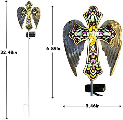 TEDOF Solar Glass Cross Stake Lights with Angel Wings - Image 2