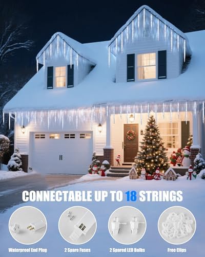 Minetom Christmas Icicle Lights - 2 Pack Total 200 LED 40 Tubes Twinkling Crystal Icicle String, Connectable Waterproof Hanging Christmas Lights Plug in for Winter Eave Holiday Outdoor Decoration - Image 7