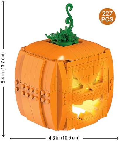 Brickcraft Brick O’-Lantern Building Kit, 233 Pieces | Halloween Pumpkin Decoration with 3 Interchangeable Faces & 2 Flickering Light Bricks | DIY Fall & Thanksgiving Jack-O’-Lantern Gift, Ages 8+ - Image 3