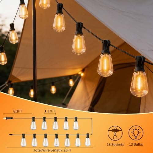 25FT Outdoor String Lights ST38, Waterproof Dimmable Edison Bulbs, 2700K - Image 6