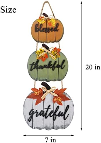 CYNOSA Fall Decorations for Home Blessed Grateful Thankful Door Sign Fall Decor Thanksgiving Decorations Wooden Pumpkin Vintage Hanging Signs for Home Farmhouse Harvest Outdoor Wall Decor - Image 4